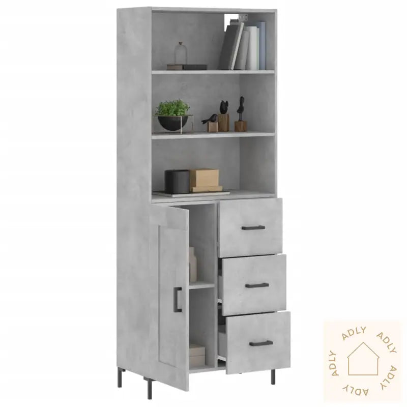 Highboard Betonggrå 69,5X34X180 Cm Konstruert Tre