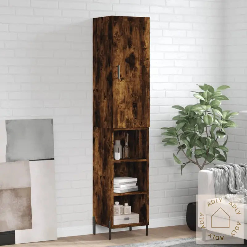 Highboard Røkt Eik 34,5X34X180 Cm Konstruert Tre