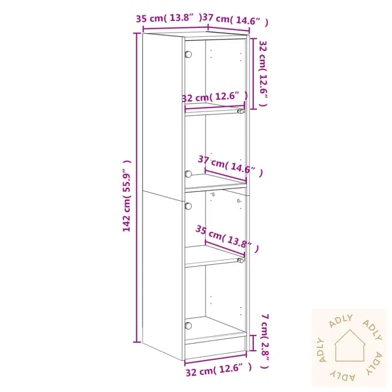 Highboard Med Glassdører Hvit 35X37X142 Cm