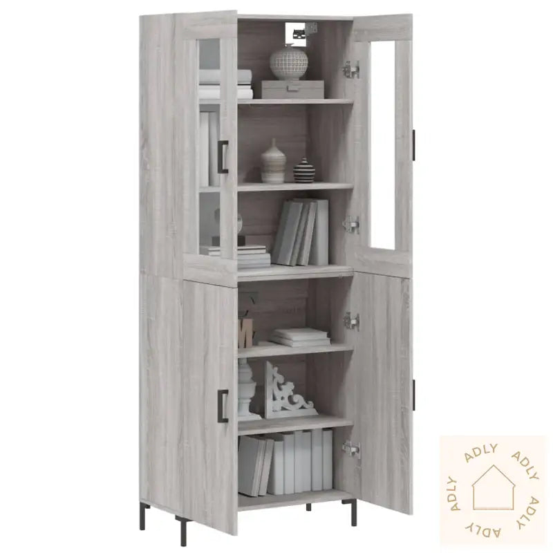 Highboard Grå Sonoma 69,5X34X180 Cm Konstruert Tre