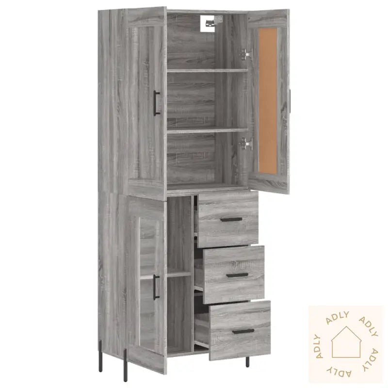 Highboard Grå Sonoma 69,5X34X180 Cm Konstruert Tre