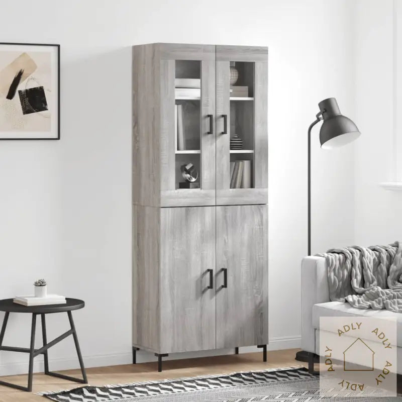 Highboard Grå Sonoma 69,5X34X180 Cm Konstruert Tre