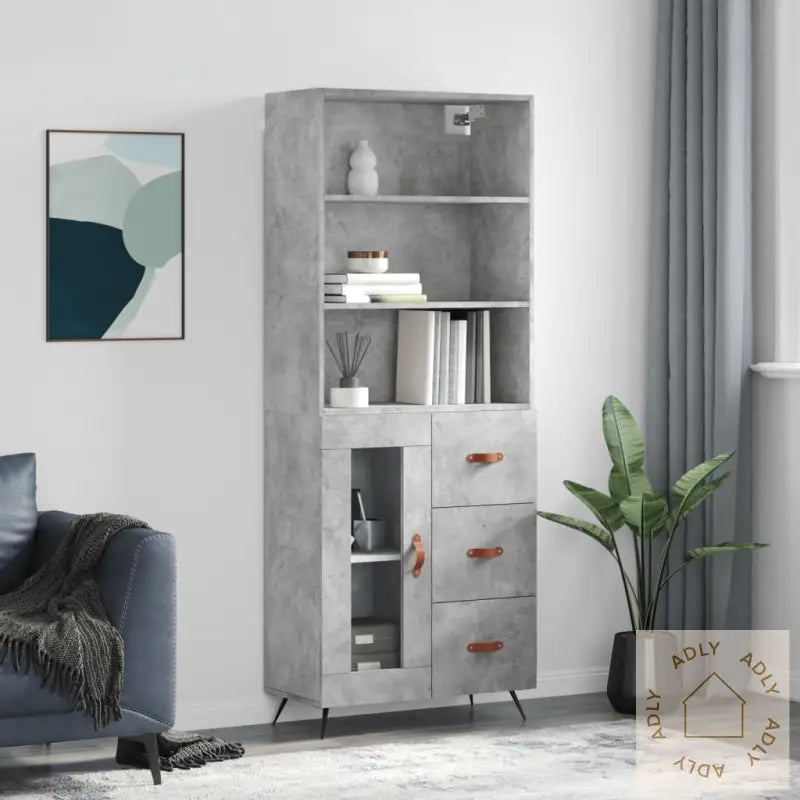 Highboard Betonggrå 69,5X34X180 Cm Konstruert Tre