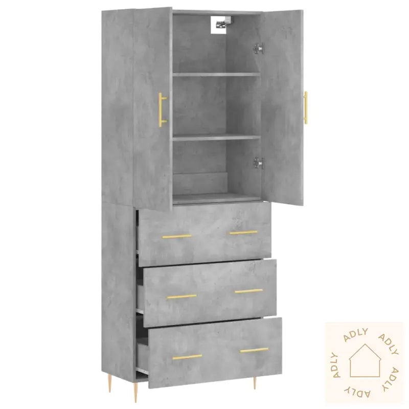 Highboard Betonggrå 69,5X34X180 Cm Konstruert Tre