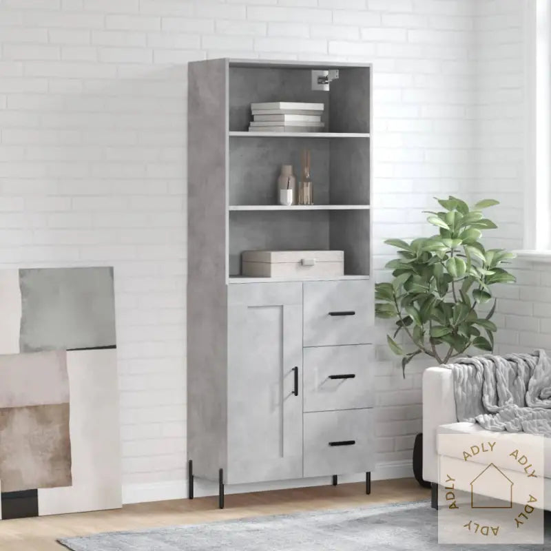 Highboard Betonggrå 69,5X34X180 Cm Konstruert Tre