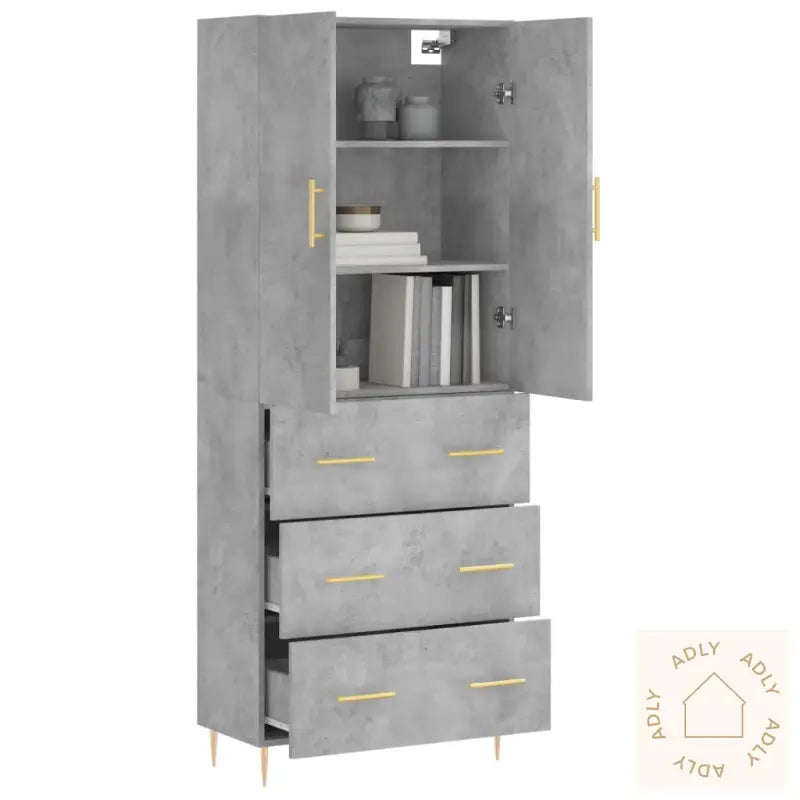 Highboard Betonggrå 69,5X34X180 Cm Konstruert Tre