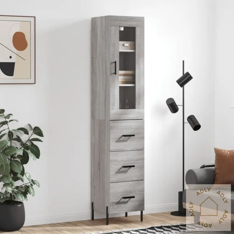 Highboard Grå Sonoma 34,5X34X180 Cm Konstruert Tre