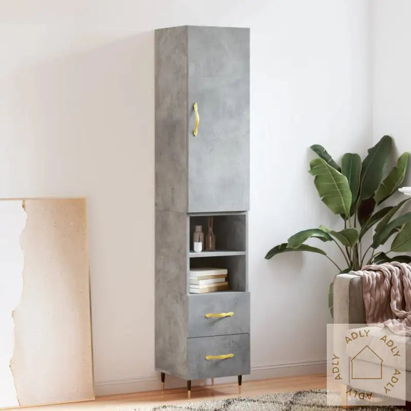 Highboard Betonggrå 34,5X34X180 Cm Konstruert Tre