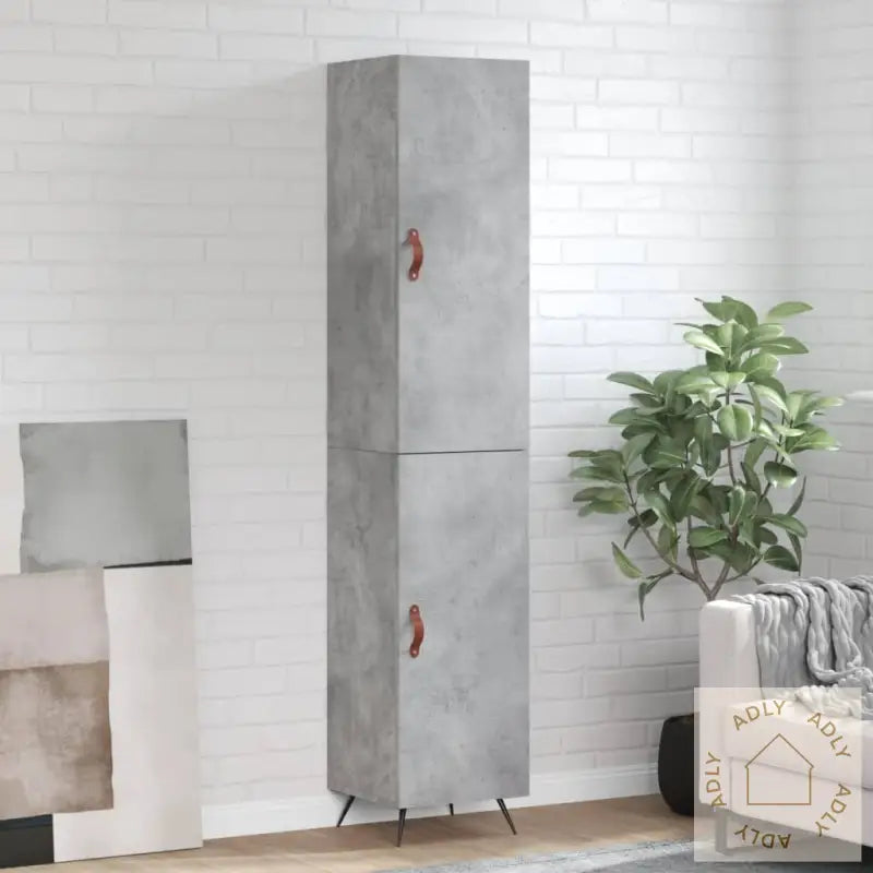 Highboard Betonggrå 34,5X34X180 Cm Konstruert Tre
