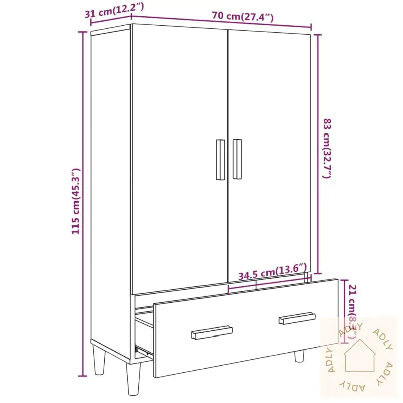 Highboard Grå Sonoma 70X31X115 Cm Konstruert Tre