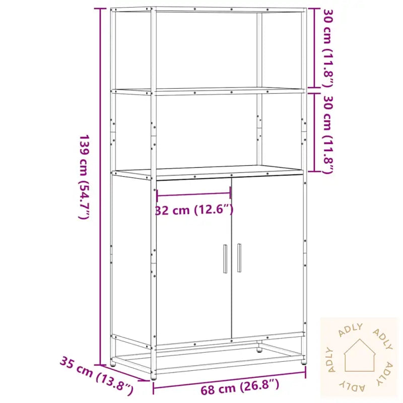 Highboard Grå Sonoma 68X35X139 Cm Konstruert Tre Og Metall