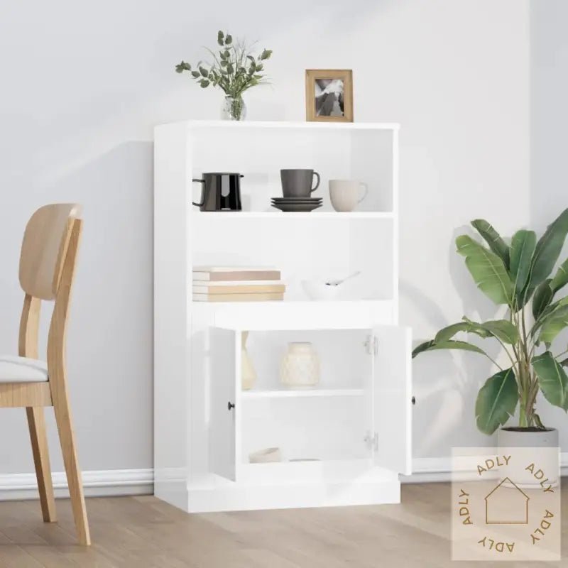 Highboard Høyglans Hvit 60X35,5X103,5 Cm Konstruert Tre