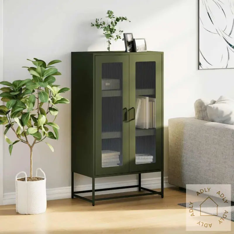 Highboard Olivengrønn 68X39X123 Cm Stål