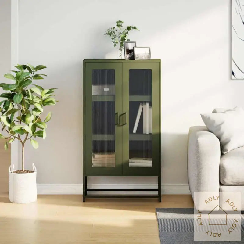 Highboard Olivengrønn 68X39X123 Cm Stål