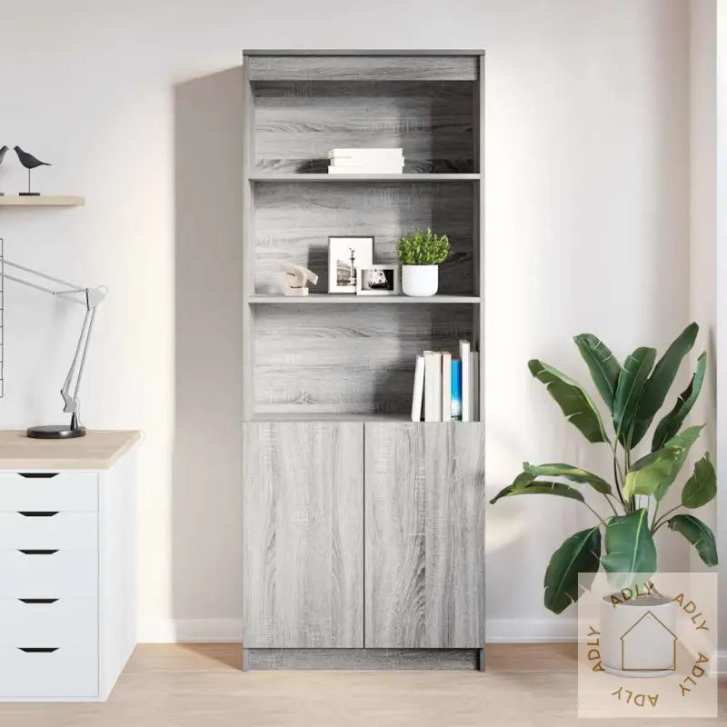Highboard Grå Sonoma 70X35X180 Cm Konstruert Tre