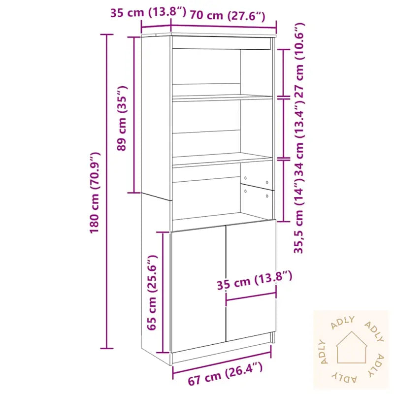 Highboard Grå Sonoma 70X35X180 Cm Konstruert Tre