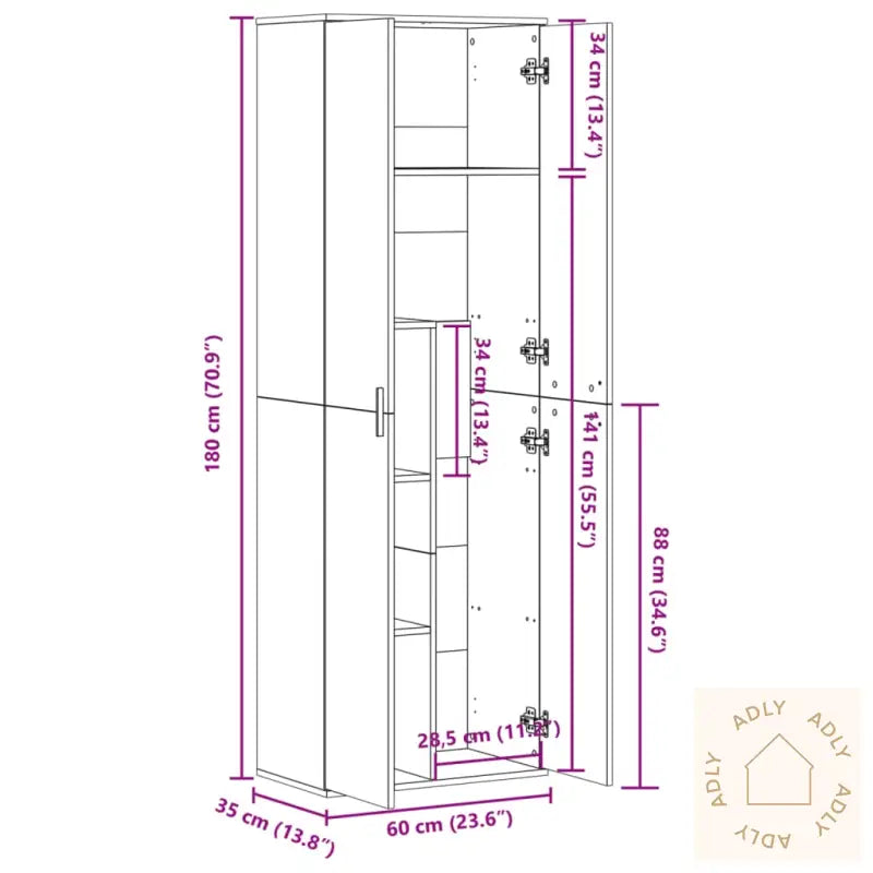 Highboard Sonoma Eik 60X35X180 Cm Konstruert Tre