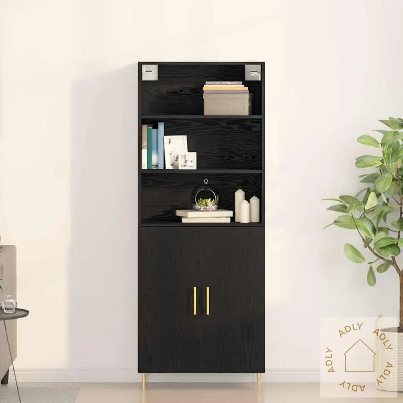 Highboard Svart Eik 69,5X34X180 Cm Sponplate
