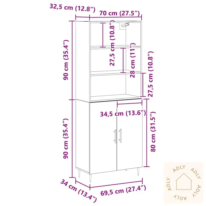 Highboard Svart Eik 69,5X34X180 Cm Sponplate