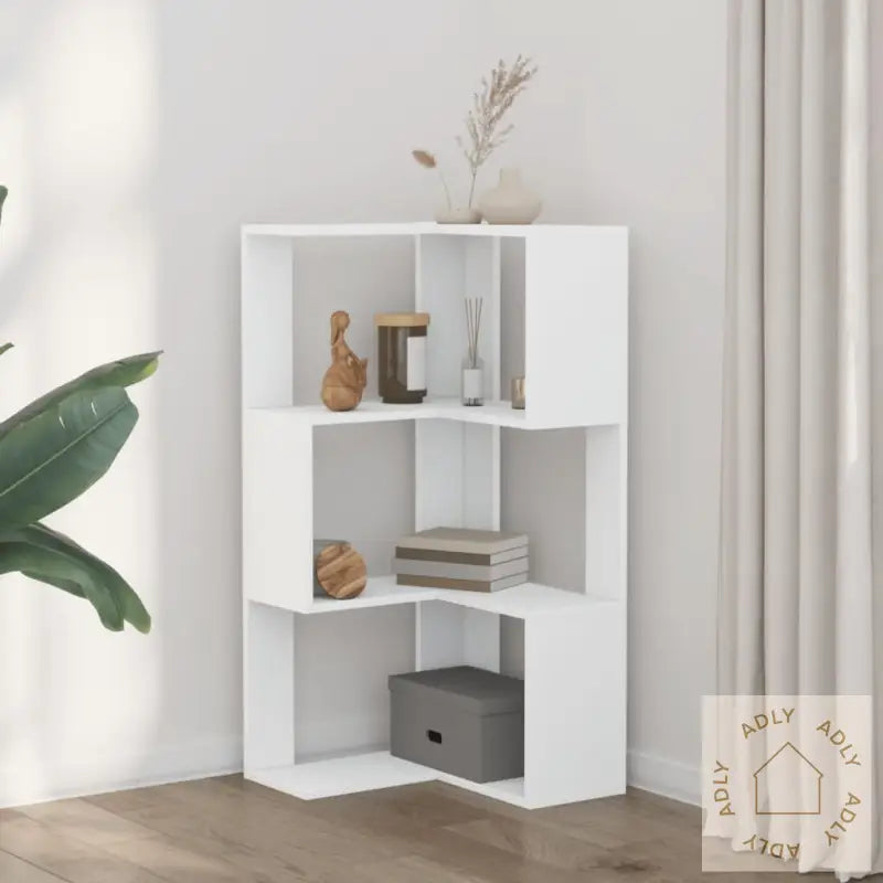 Bokhylle For Hjørne 3 Etasjer Hvit 50X50X102 Cm Konstruert Tre