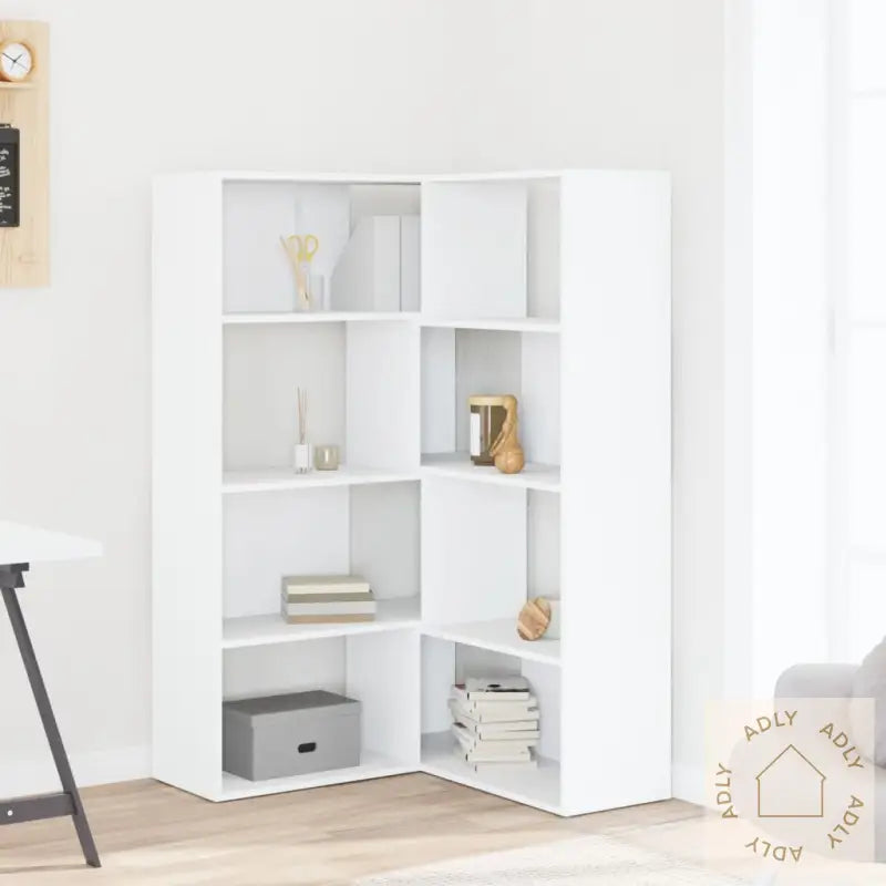 Bokhylle For Hjørne 4 Etasjer Hvit 85X85X140 Cm Konstruert Tre