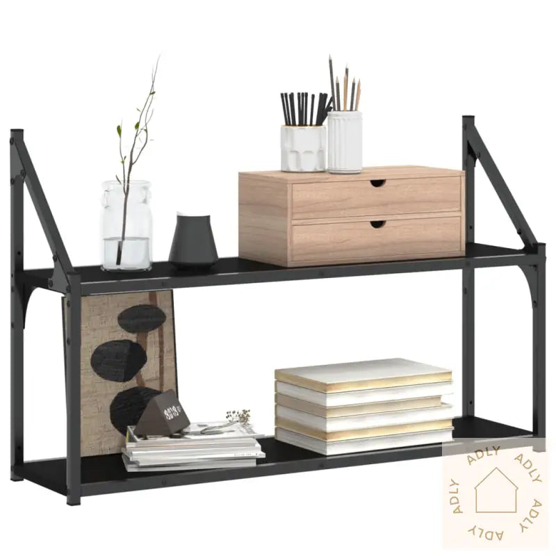 Vegghylle 3 Etasjer Svart 80X21X51 Cm Konstruert Tre