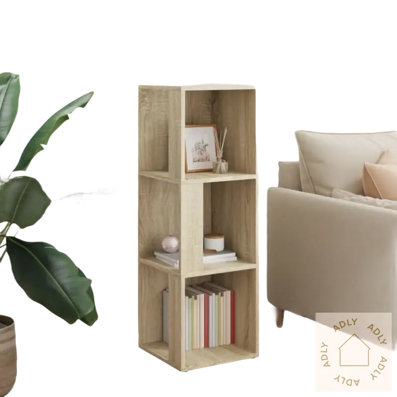 Trefarget sonoma eik hjørneskap med tre nivåer for moderne møbler til hjemmet