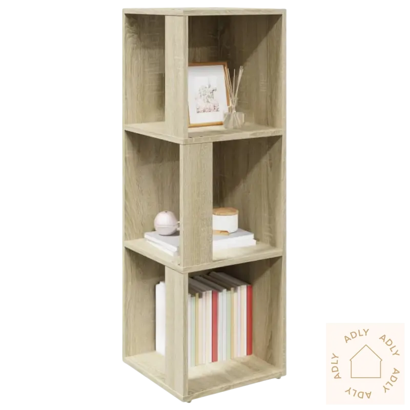 Three-tiered sonoma eik cube shelving unit for moderne møbler til hjemmet og hagemøbler