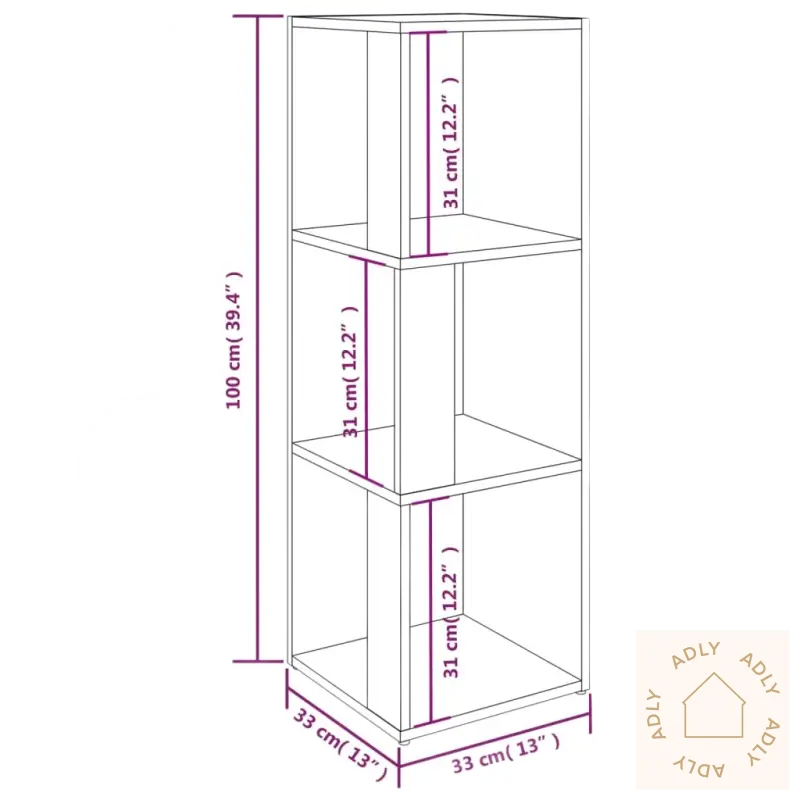 Tre-nivå kvadrat hjørneskap i Sonoma eik, perfekt for møbler til hjemmet og hagemøbler