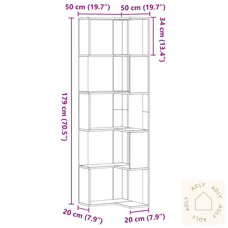 Hjørnebokhylle 5-Tiers Svart Eik 50X50X179 Cm Treverk