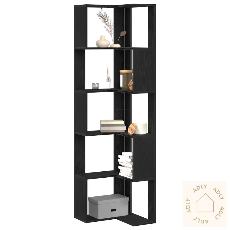Hjørnebokhylle 5-Tiers Svart Eik 50X50X179 Cm Treverk