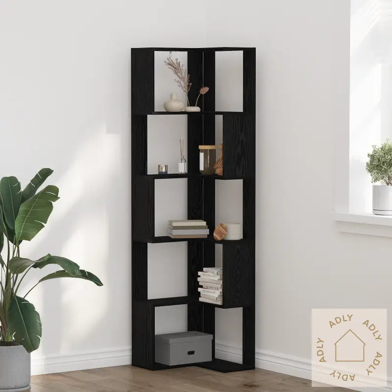 Hjørnebokhylle 5-Tiers Svart Eik 50X50X179 Cm Treverk