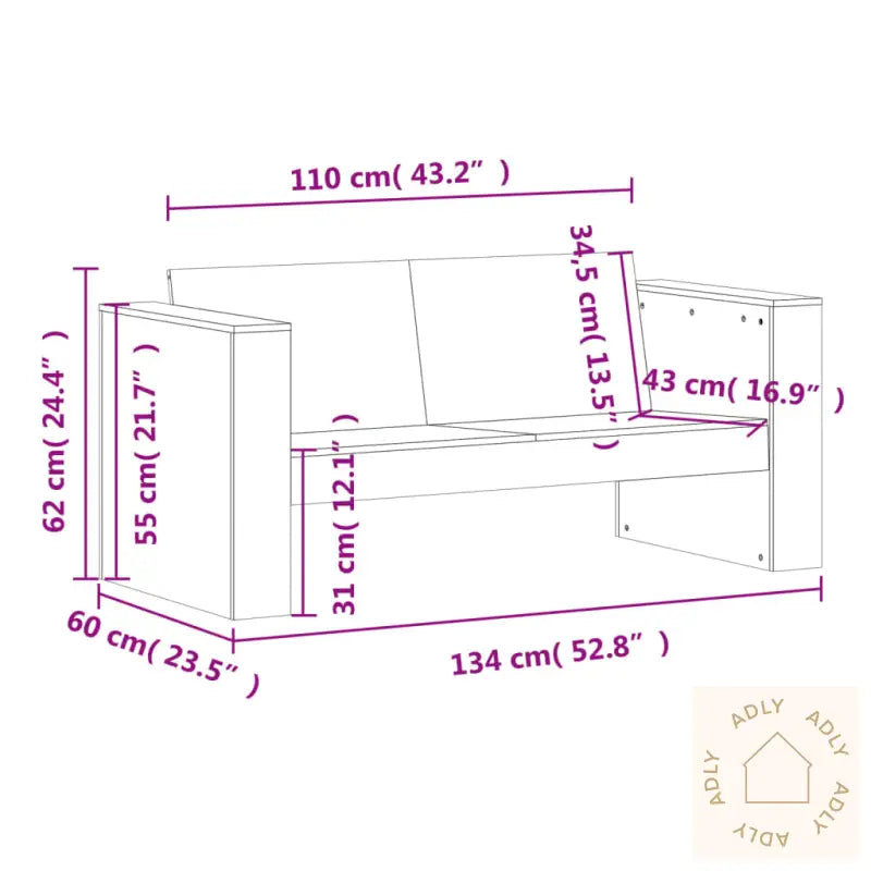Hagesofa 2-Seters Hvit 134X60X62 Cm Heltre Furu