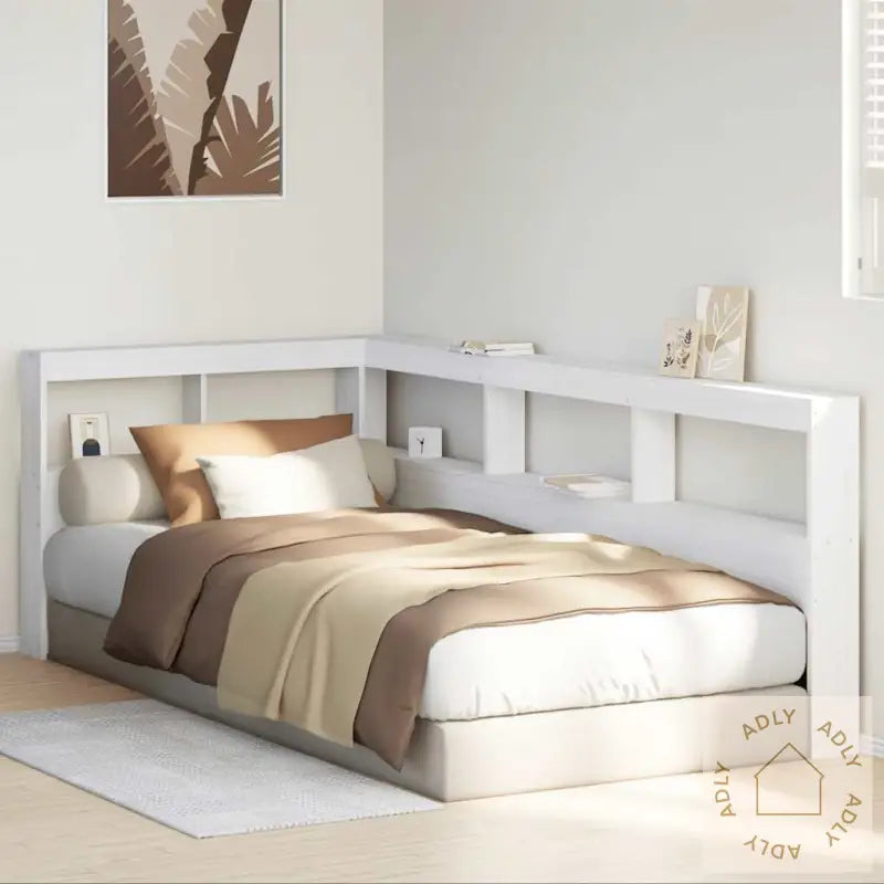 Bokhylle Sengegavl L-Formet Hvit 90 Cm Heltre Furu