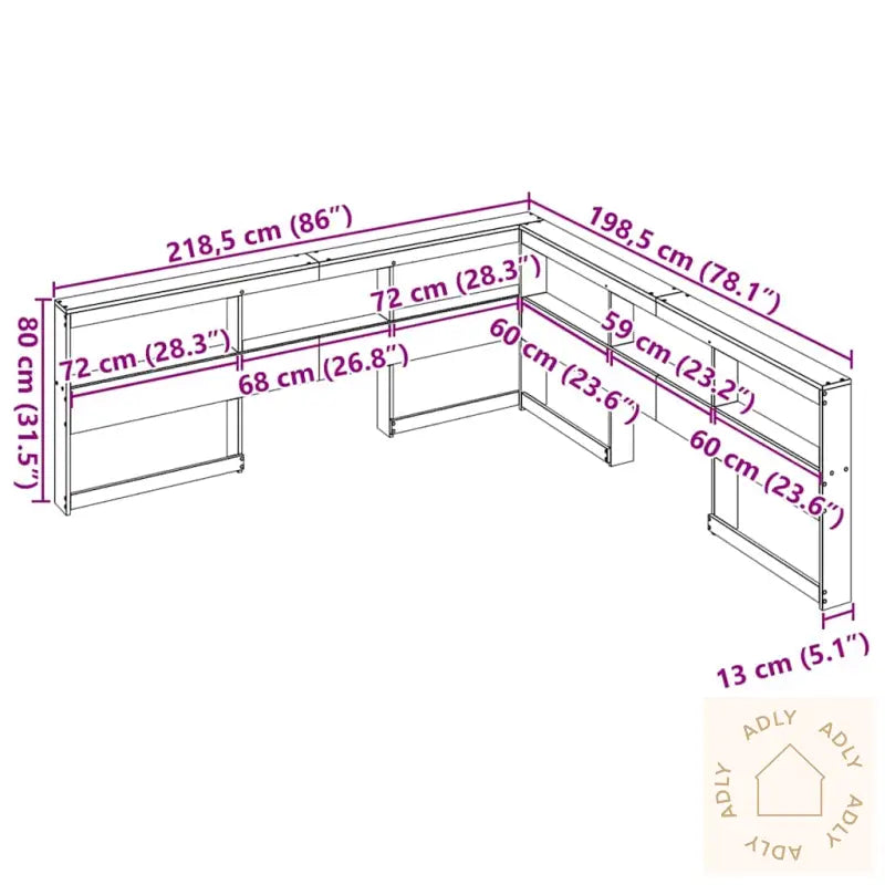 Bokhylle Sengegavl L-Formet Voksbrun 180 Cm Heltre Furu