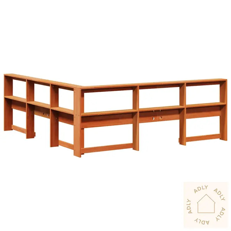 Bokhylle Sengegavl L-Formet Voksbrun 180 Cm Heltre Furu