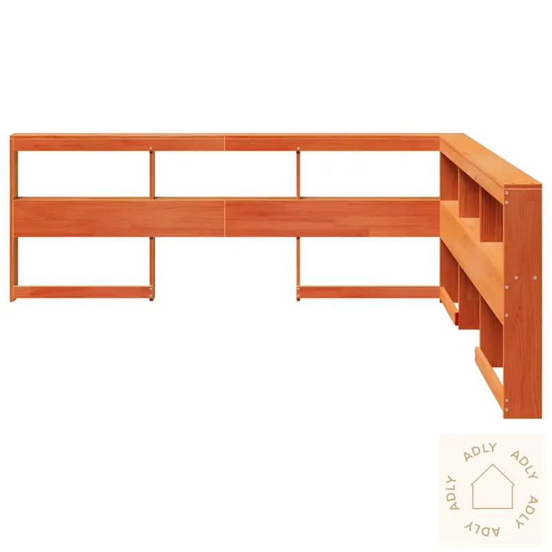 Bokhylle Sengegavl L-Formet Voksbrun 180 Cm Heltre Furu