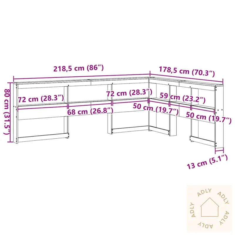 Bokhylle Sengegavl L-Formet Voksbrun 160 Cm Heltre Furu