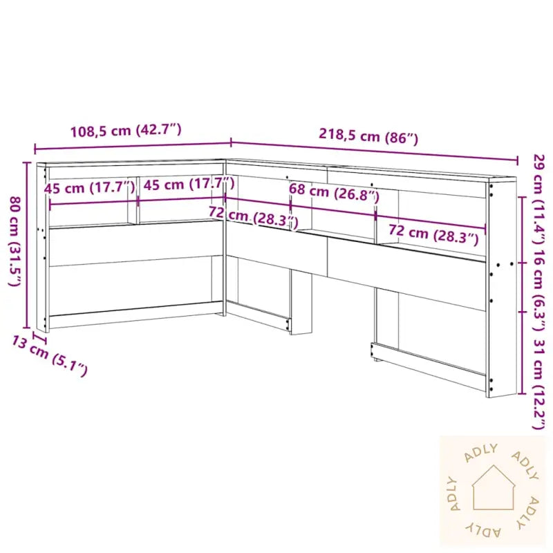 Bokhylle Sengegavl L-Formet Voksbrun 90 Cm Heltre Furu