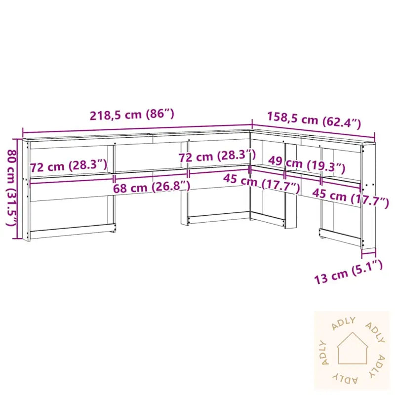 Bokhylle Sengegavl L-Formet Voksbrun 140 Cm Heltre Furu