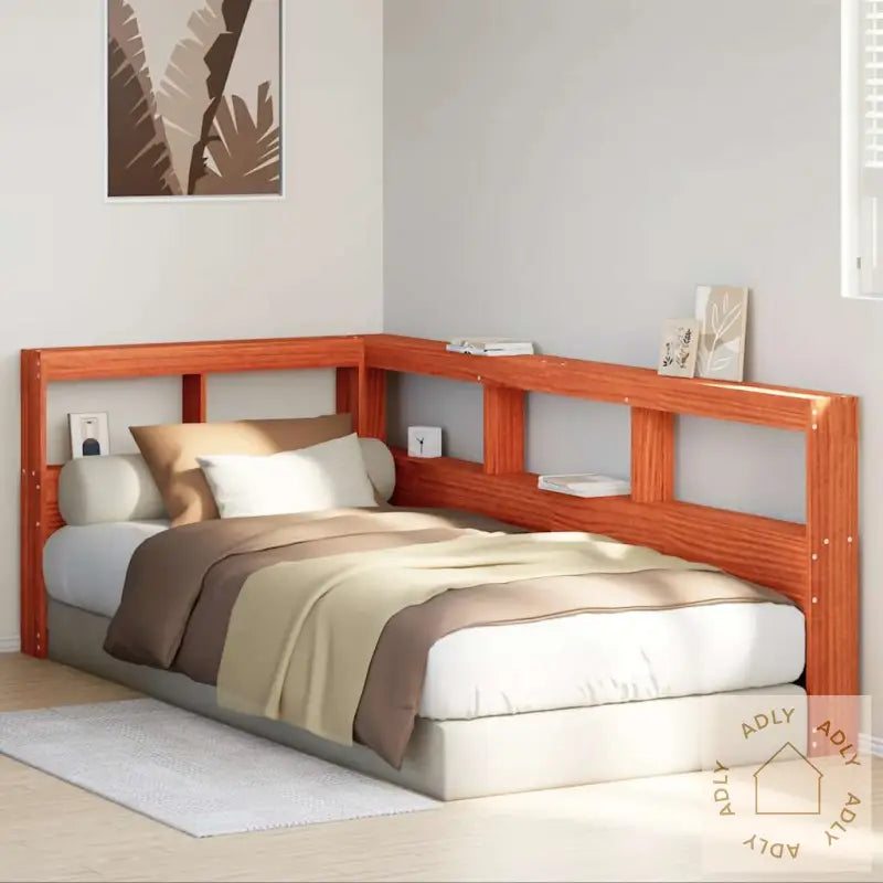 Bokhylle Sengegavl L-Formet Voksbrun 90 Cm Heltre Furu