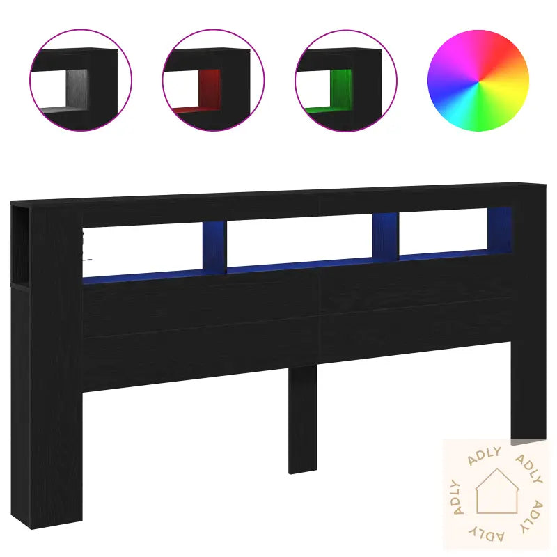Oppbevaringshodegjerde Med Led-Lamper Svart Eik 220X18,5X103,5 Cm