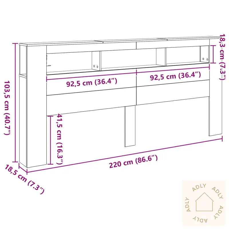 Oppbevaringshodegjerde Med Led-Lamper Svart Eik 220X18,5X103,5 Cm