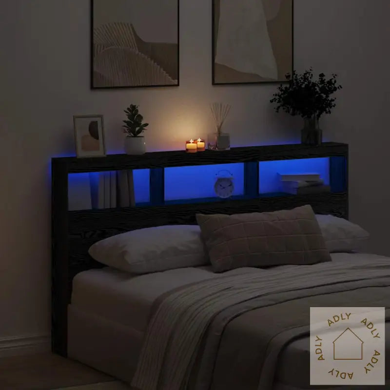 Hodegavl Skap Med Led Svart Eik 180X17X102 Cm