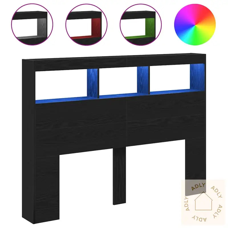 Hodegavl Skap Med Led Svart Eik 140X17X102 Cm