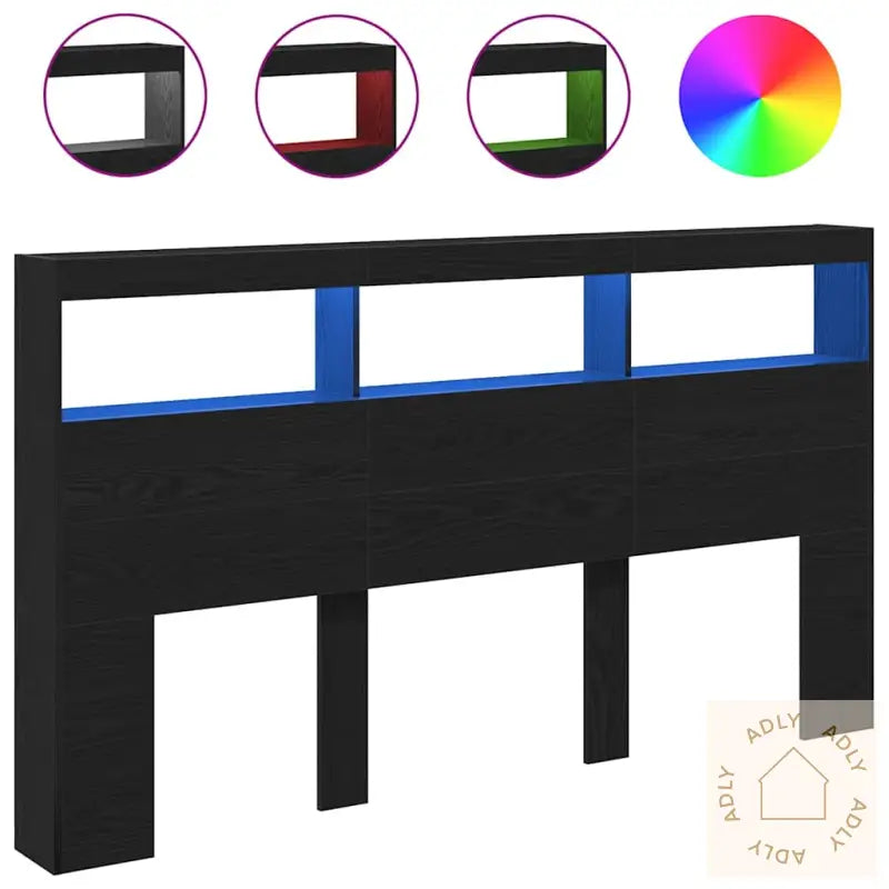 Hodegavl Skap Med Led Svart Eik 180X17X102 Cm