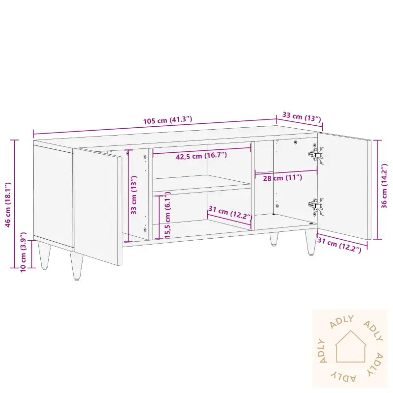 Tv Benk 105X33X46 Cm Solid Tre Mango