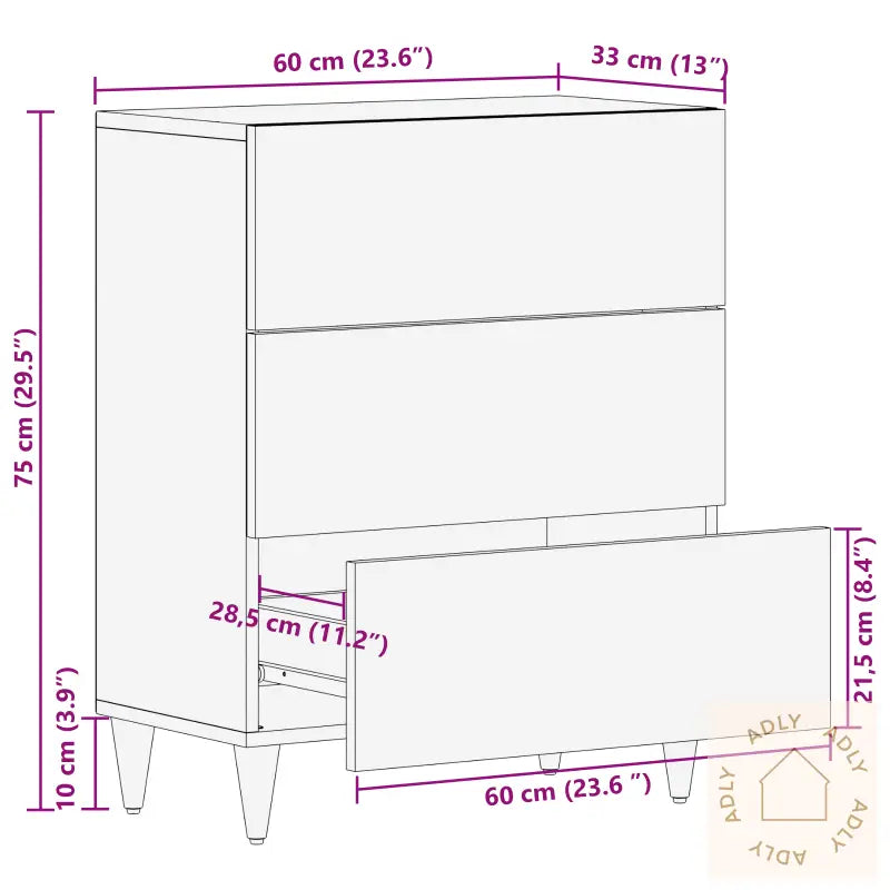 Sideboard 60X33X75 Cm Solid Wood Mango