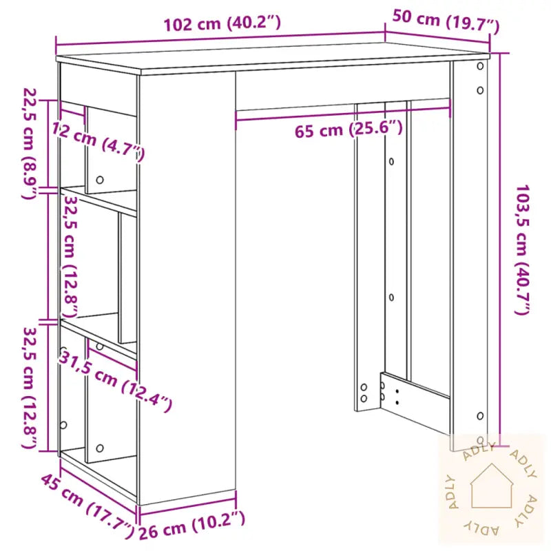 Barbord Med Stativer Hvit 102X50X103,5 Cm Konstruert Tre