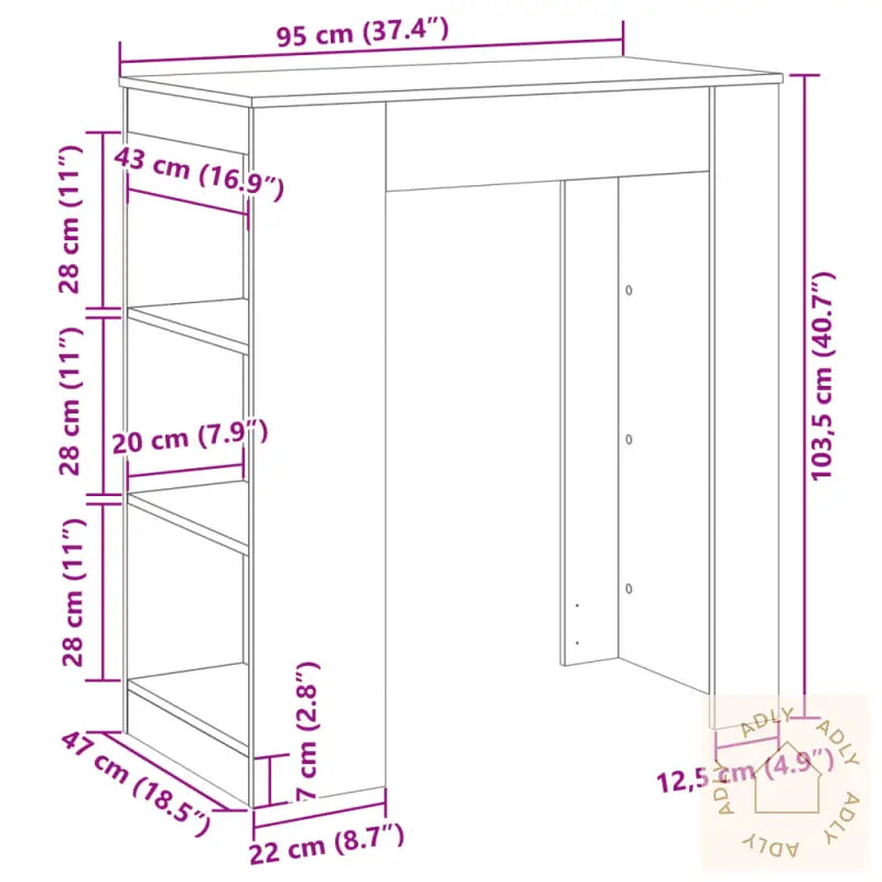 Barbord Med Stativer Brun Eik 95X47X103,5 Cm Konstruert Tre